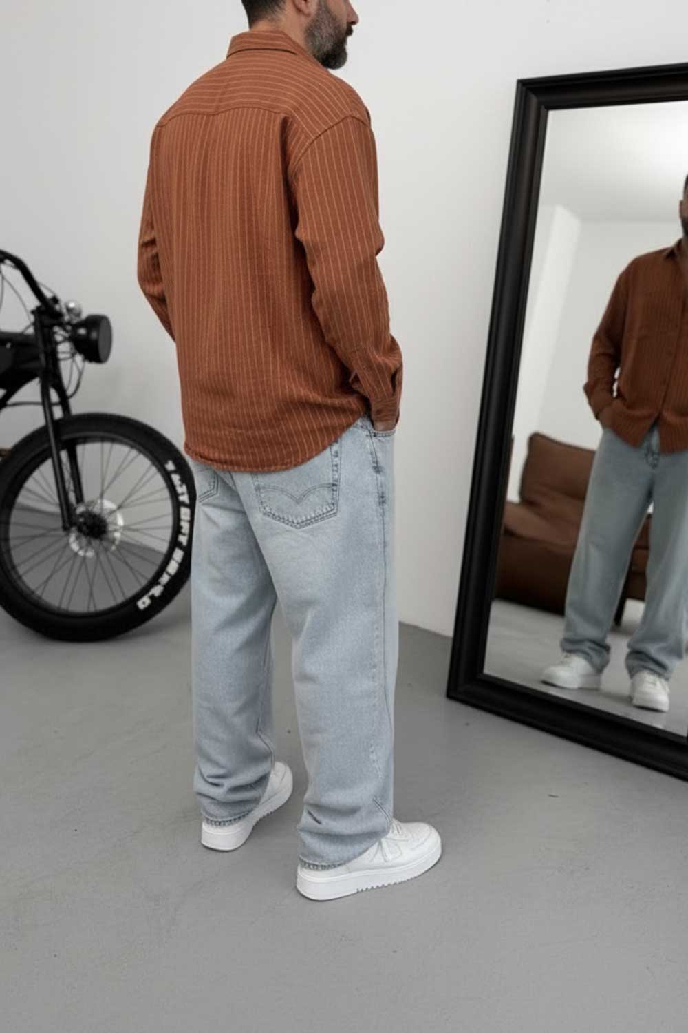 Πουκάμισο Oversized Linen-Blend Vertical Stripe Studio – Κεραμιδί