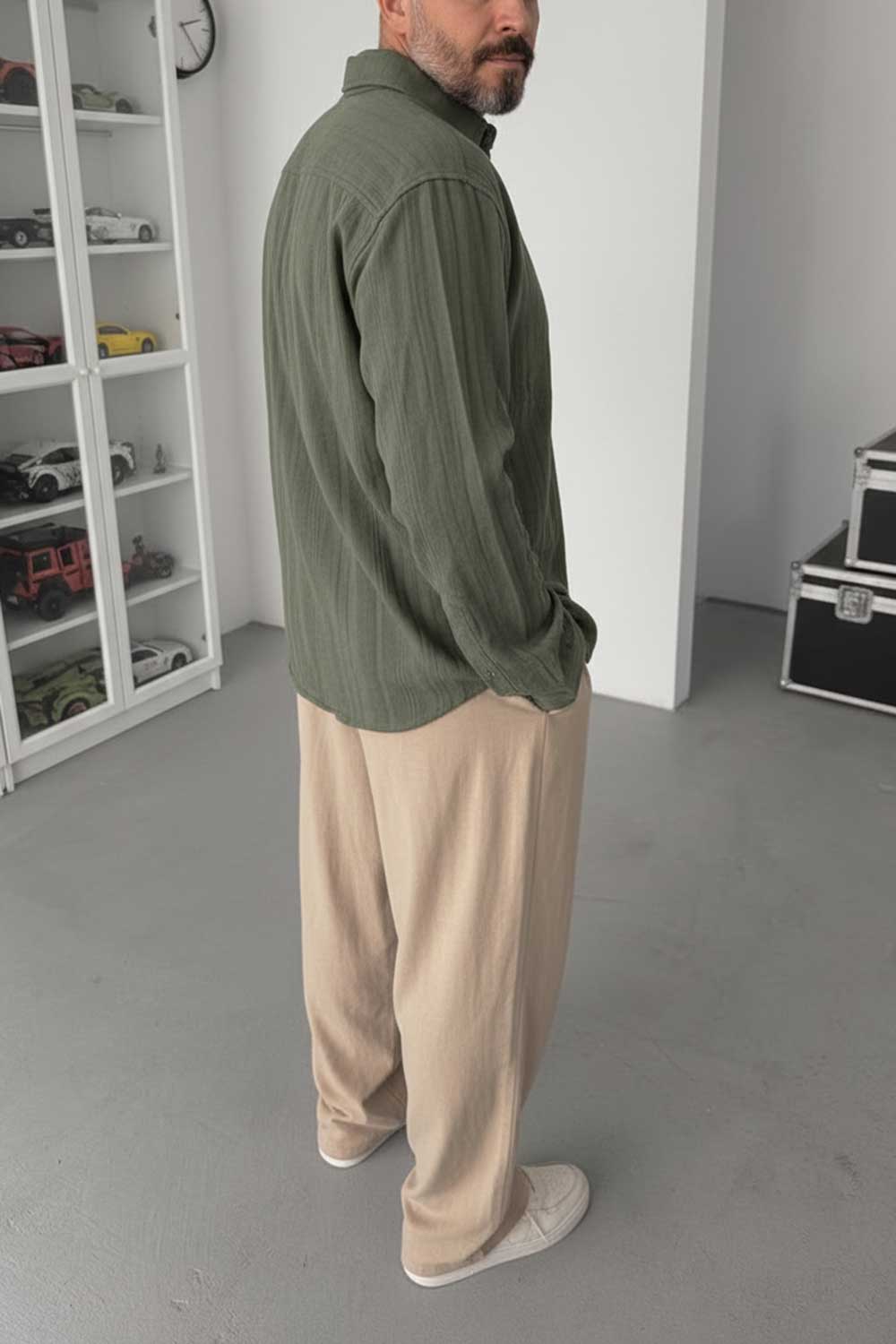Πουκάμισο Linen-Blend Vertical Stripe Studio – Χακί