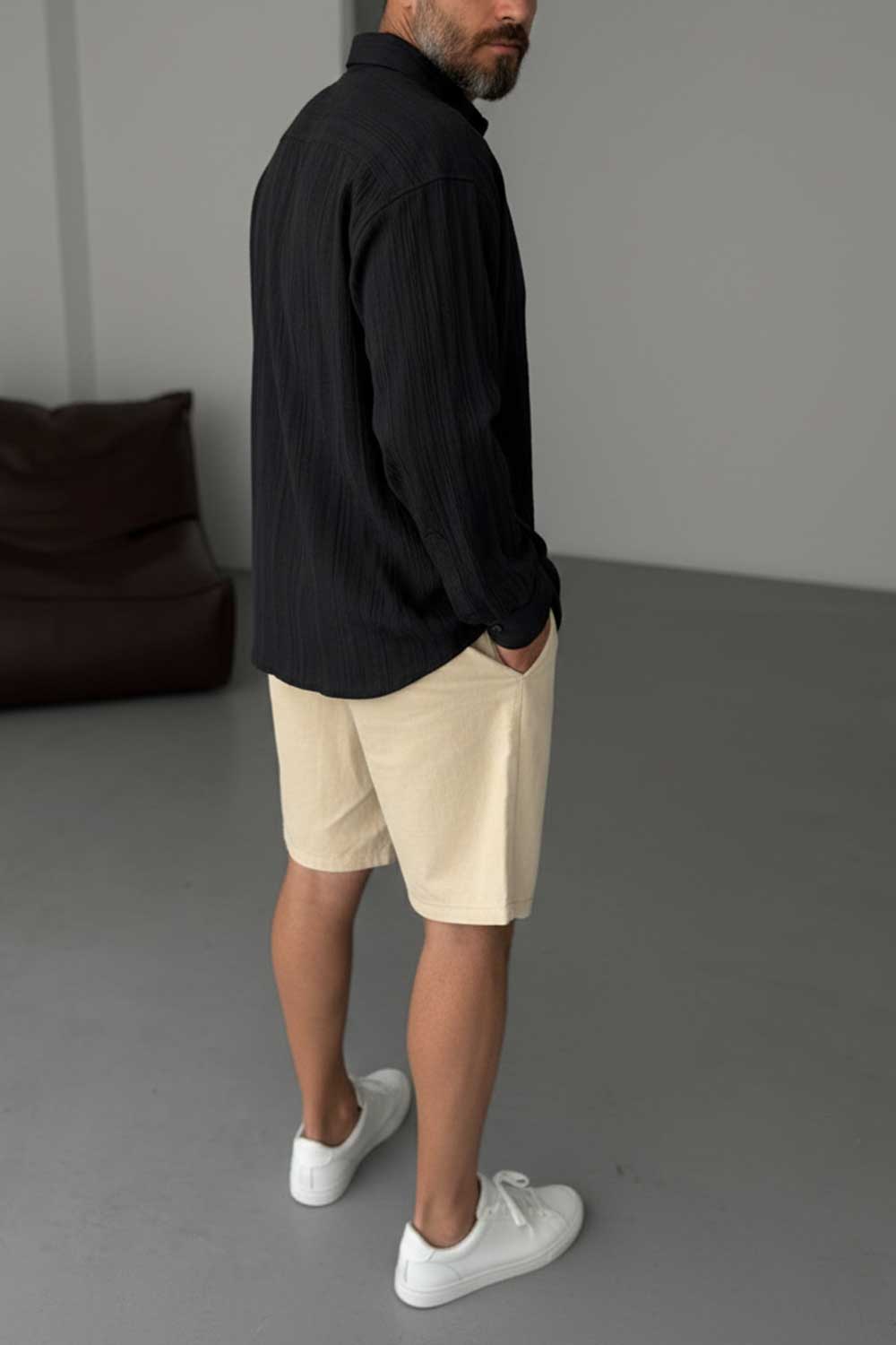 Πουκάμισο Linen-Blend Vertical Stripe Studio – Μαύρο