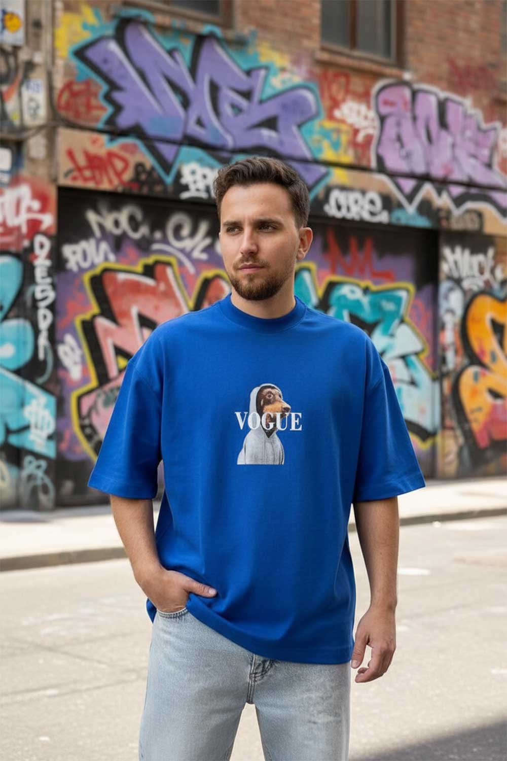 Vogue T-Shirt Oversized Με Τύπωμα -Μπλε