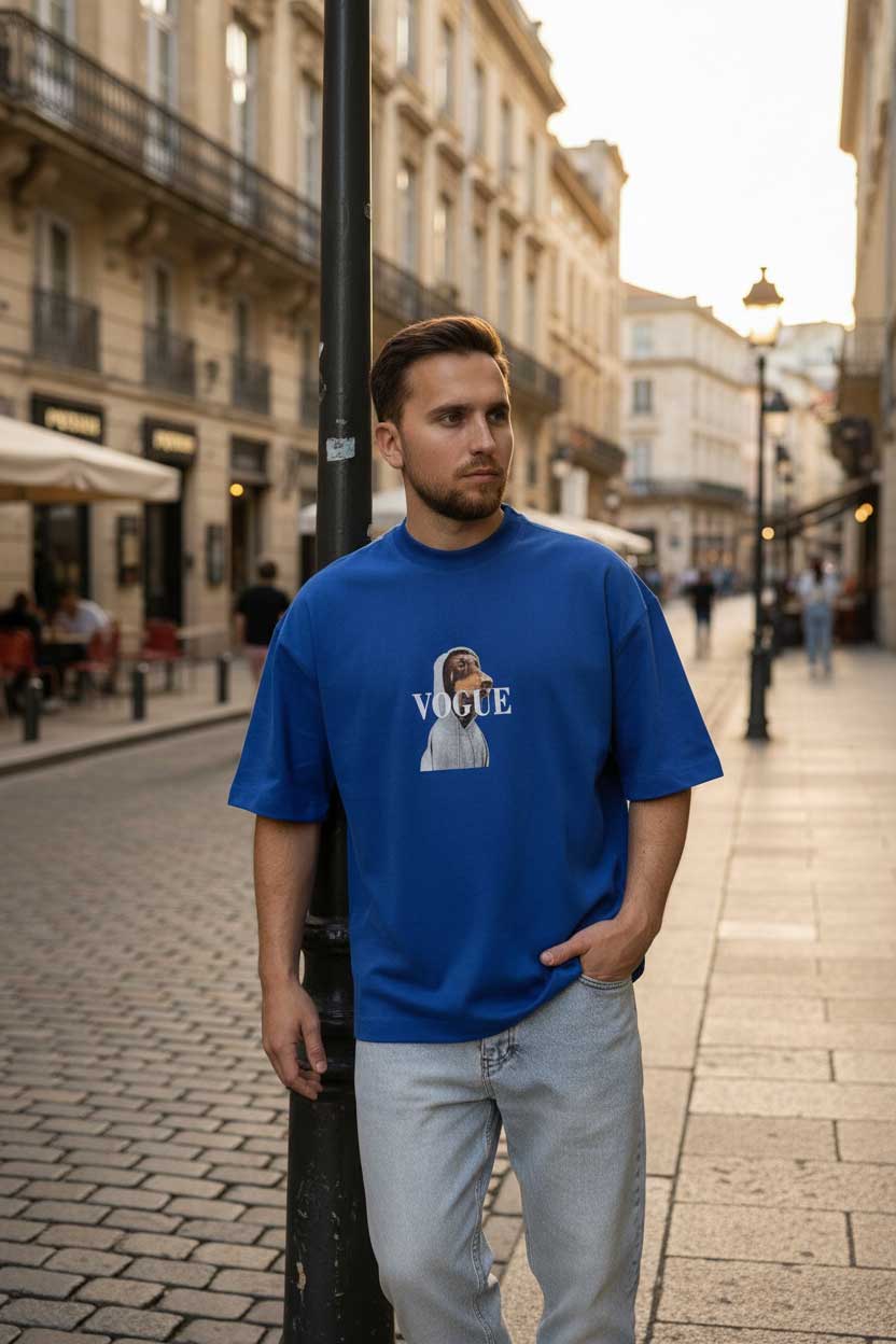Vogue T-Shirt Oversized Με Τύπωμα -Μπλε