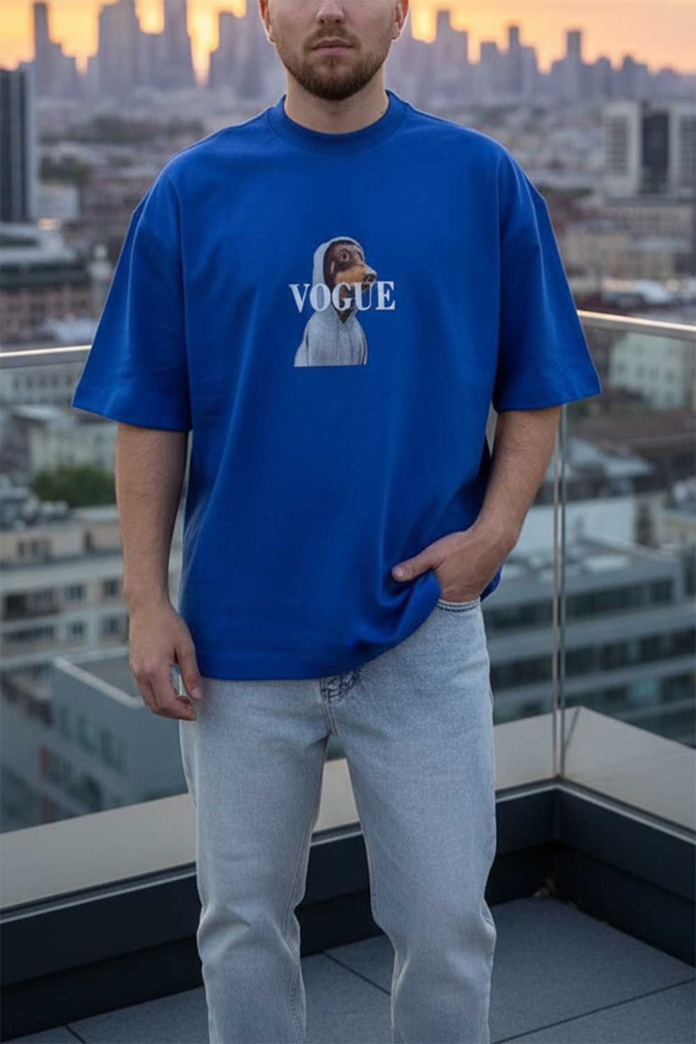 Vogue T-Shirt Oversized Με Τύπωμα -Μπλε
