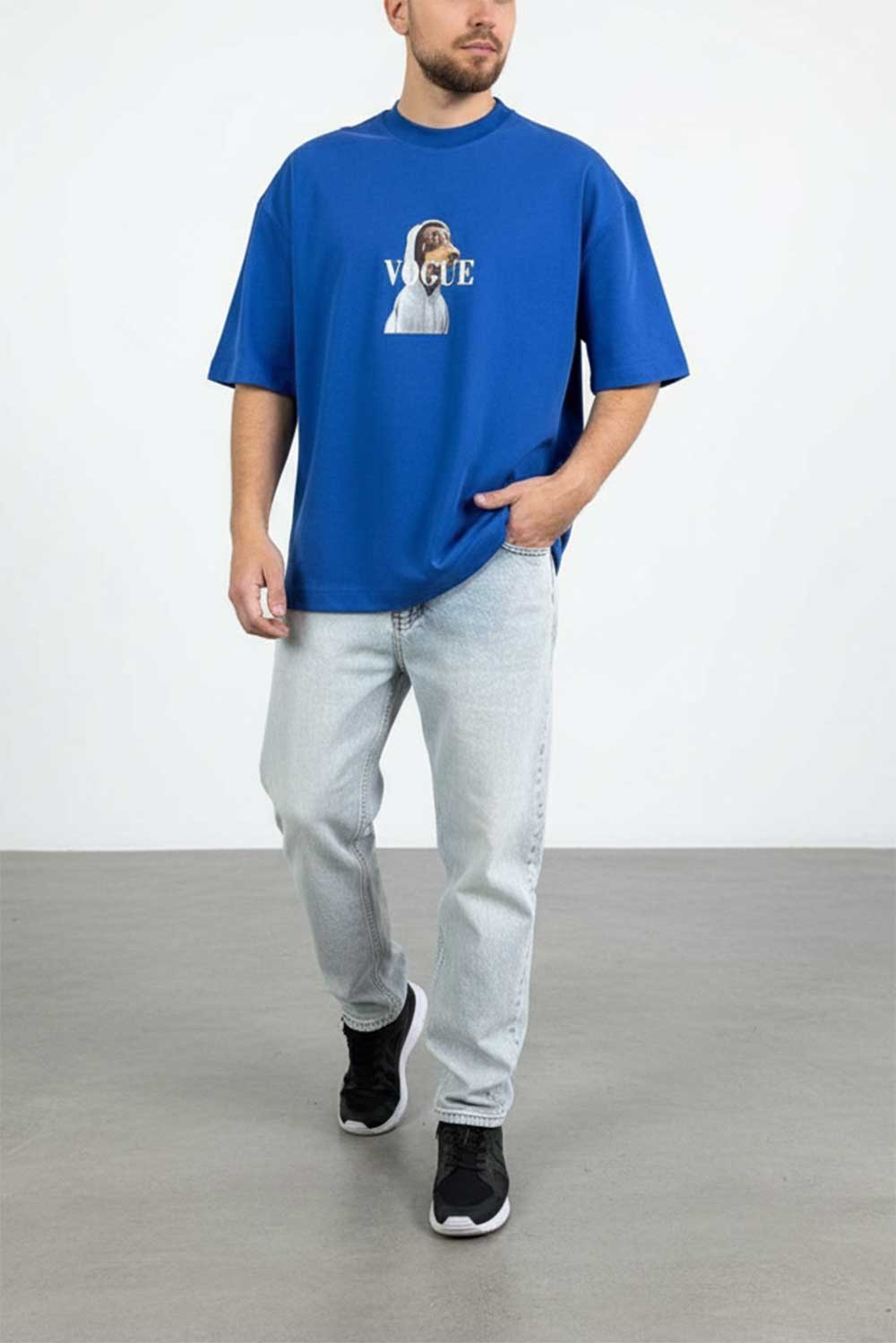 Vogue T-Shirt Oversized Με Τύπωμα -Μπλε