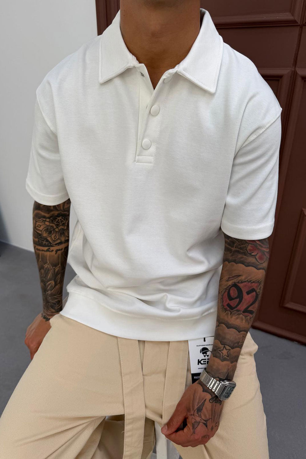 Πλεκτό Μπλουζάκι Polo Relaxed Heavy Knit Studio – Λευκό