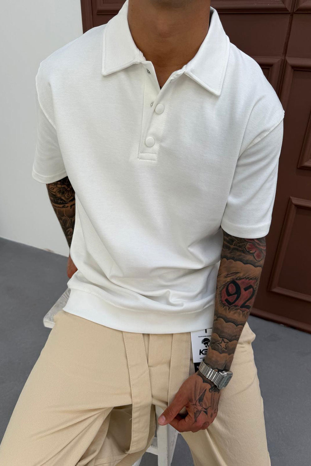 Πλεκτό Μπλουζάκι Polo Relaxed Heavy Knit Studio – Λευκό