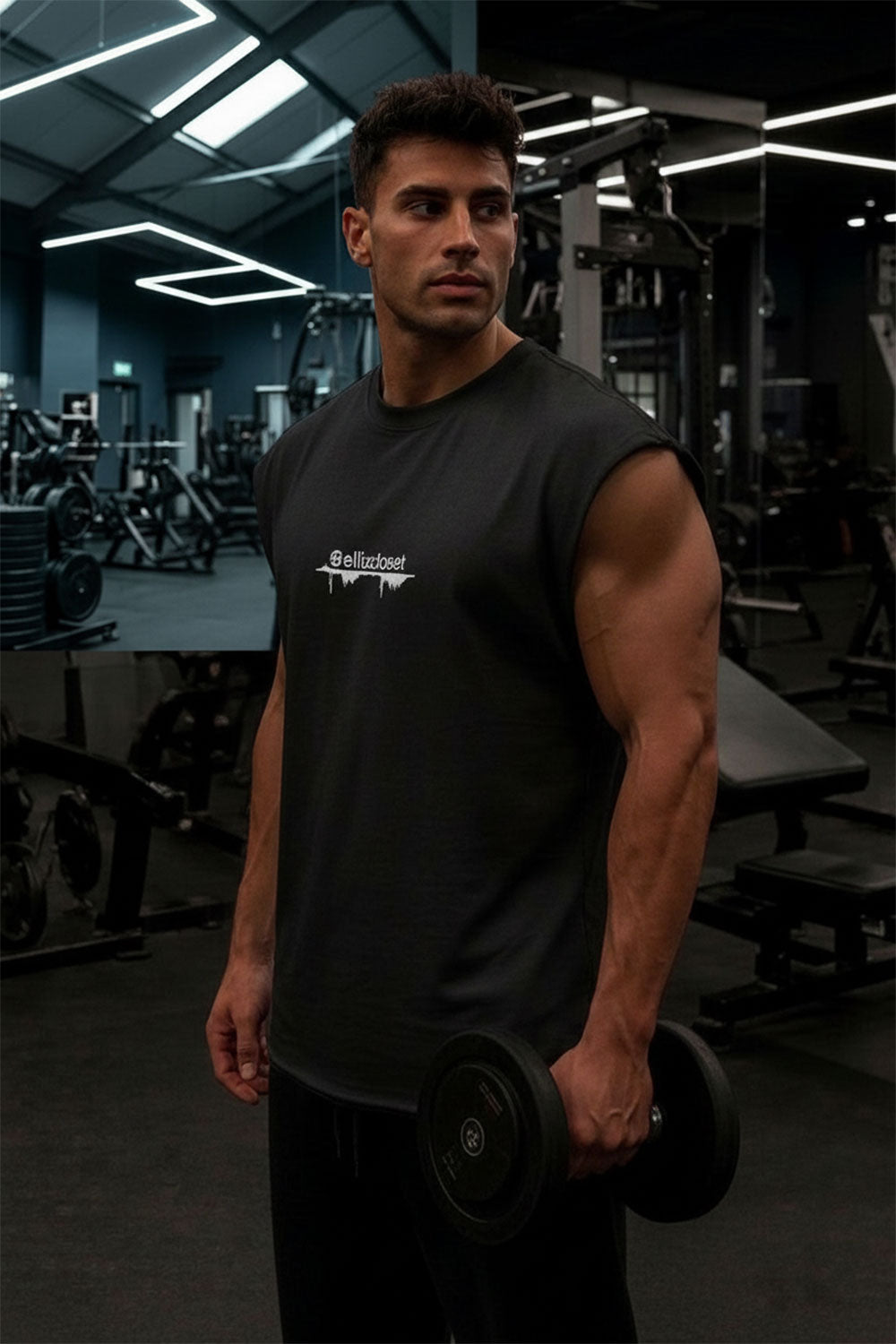Αμάνικο T-shirt με Premium Κέντημα ellizcloset – Relaxed Fit- Μαύρο