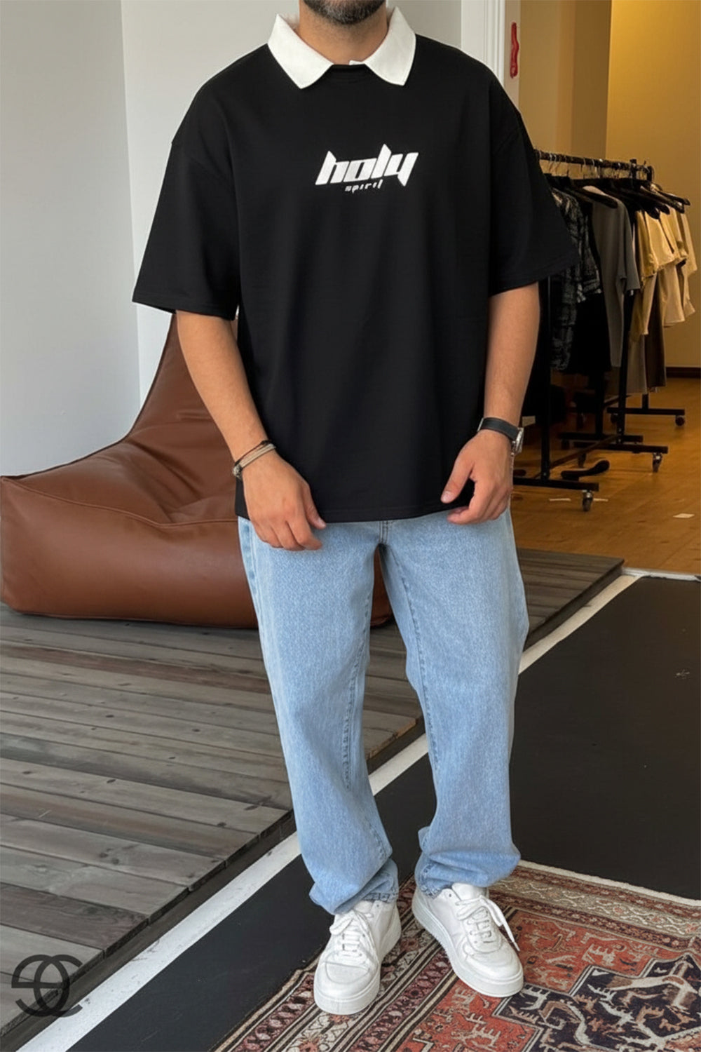 Holy Polo Oversized T-Shirt – Μαύρο