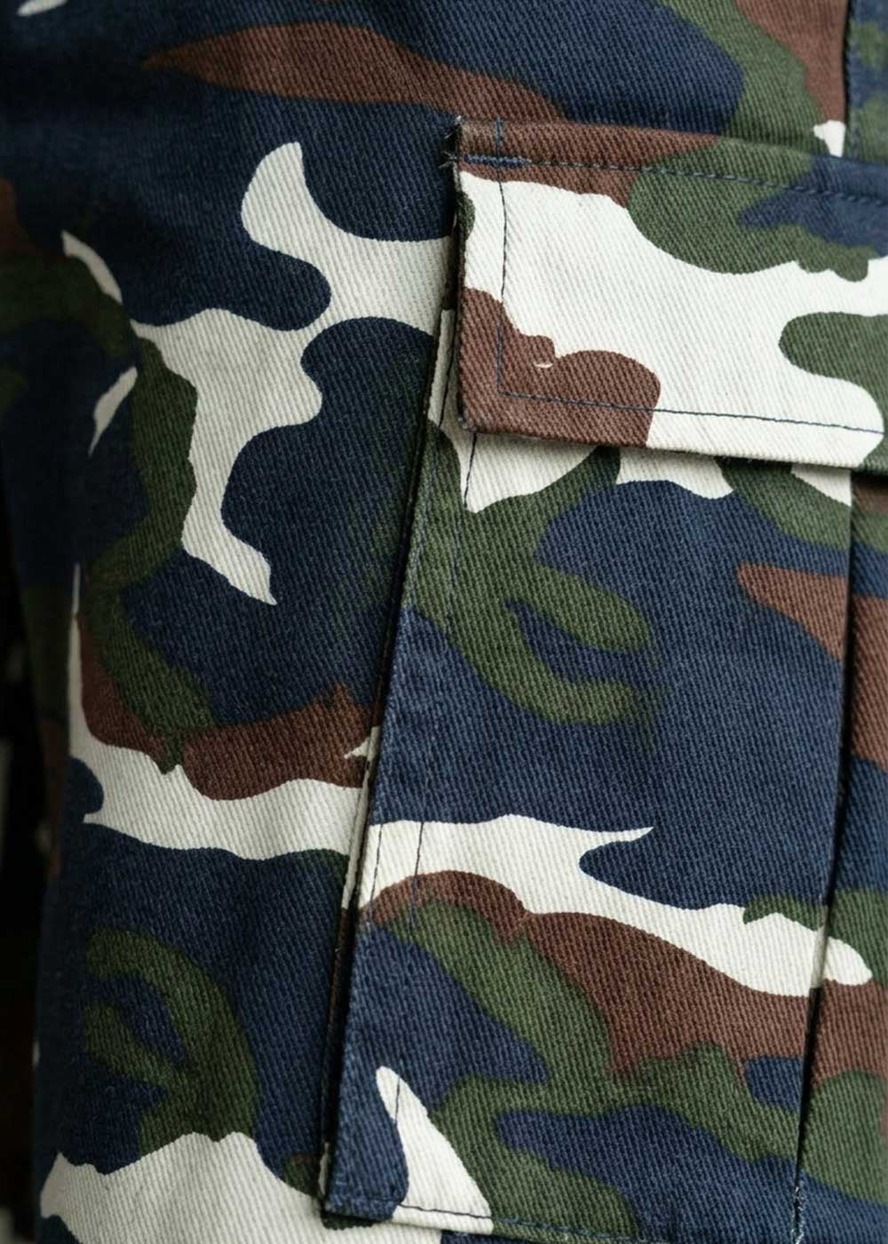 Camo Cargo Loose Fit Παντελόνι με Λάστιχο στη Μέση και Κουμπιά στο Τελείωμα – Dark Blue – 5