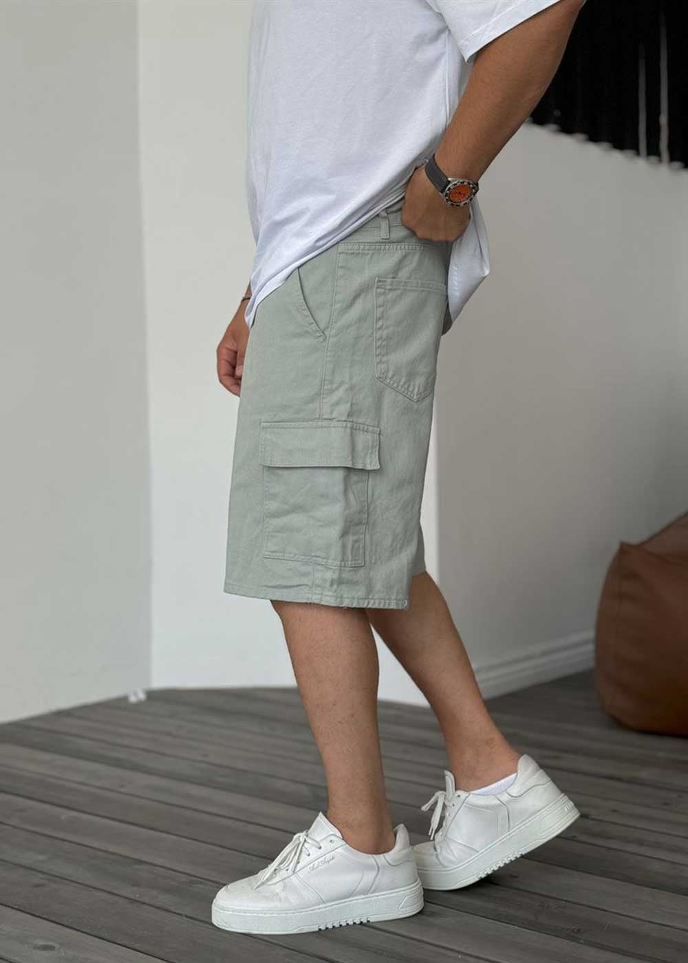 Denim Cargo Βερμούδα Baggy – Μιντ – 5