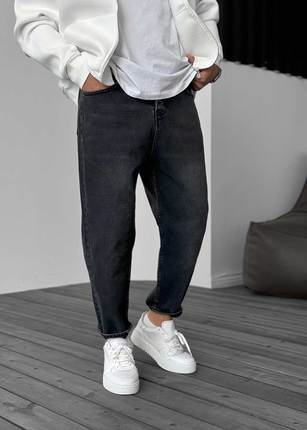 Παντελόνι Loose Fit Jean Με Εφέ Πλυσίματος - Μαύρο – 5