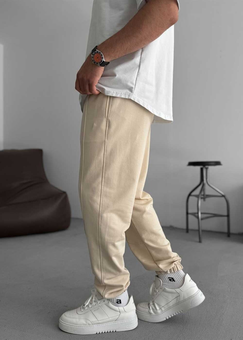 Φόρμα Jogger με Ραφές και Λάστιχο στο Τελείωμα -Μπεζ – 5