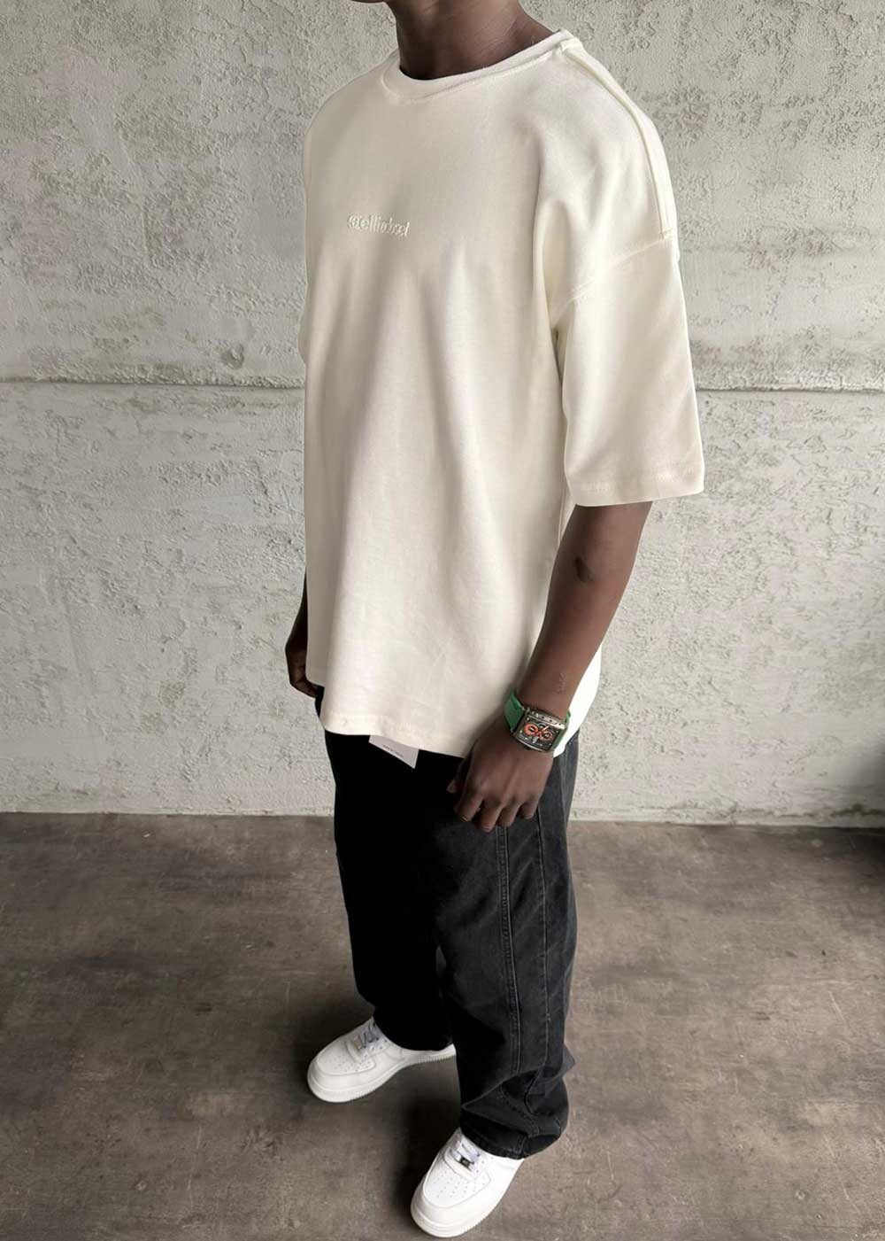 Basic Oversized T-Shirt Με Λογότυπο – Λευκό – 5