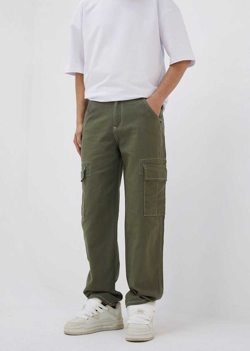 Baggy Jean Παντελόνι Cargo Με Ραφές- Χακί – 5