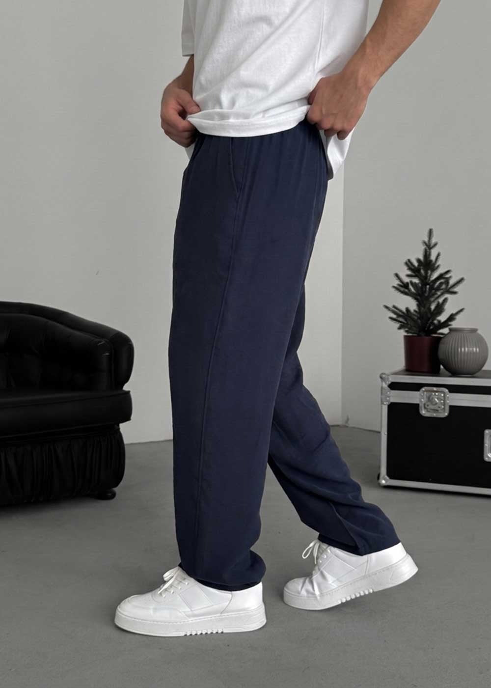Premium Baggy Παντελόνι από Tencel με Πιέτες – Μπλε – 3