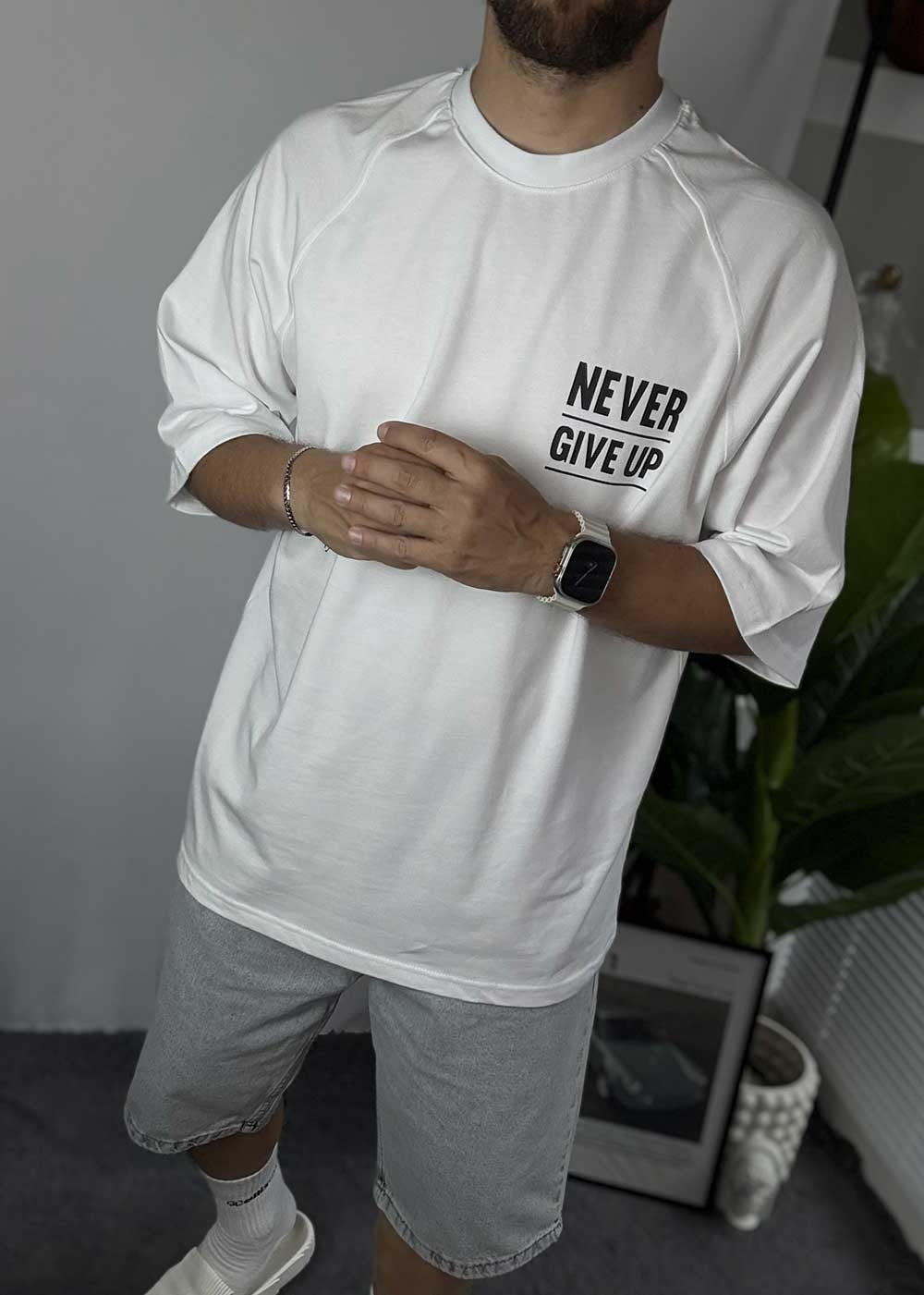 Oversized T-Shirt Never Give Up – Λευκό – 5