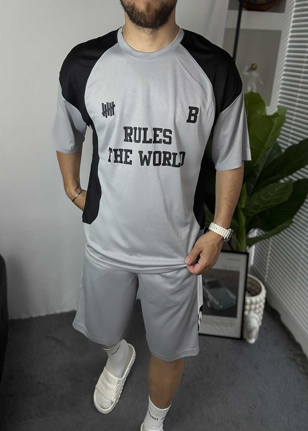 Αθλητικό Σετ Tshirt και Βερμούδα Rules the World – Γκρι – 6