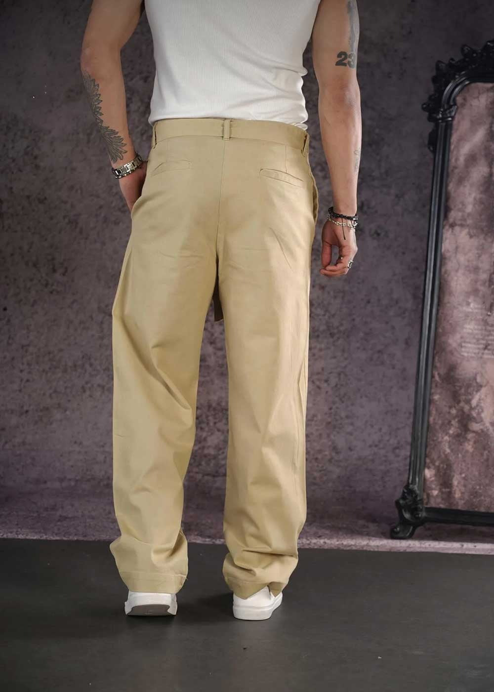 Basic Baggy Παντελόνι Με Ζωνάρι – Σκούρο Μπεζ – 5