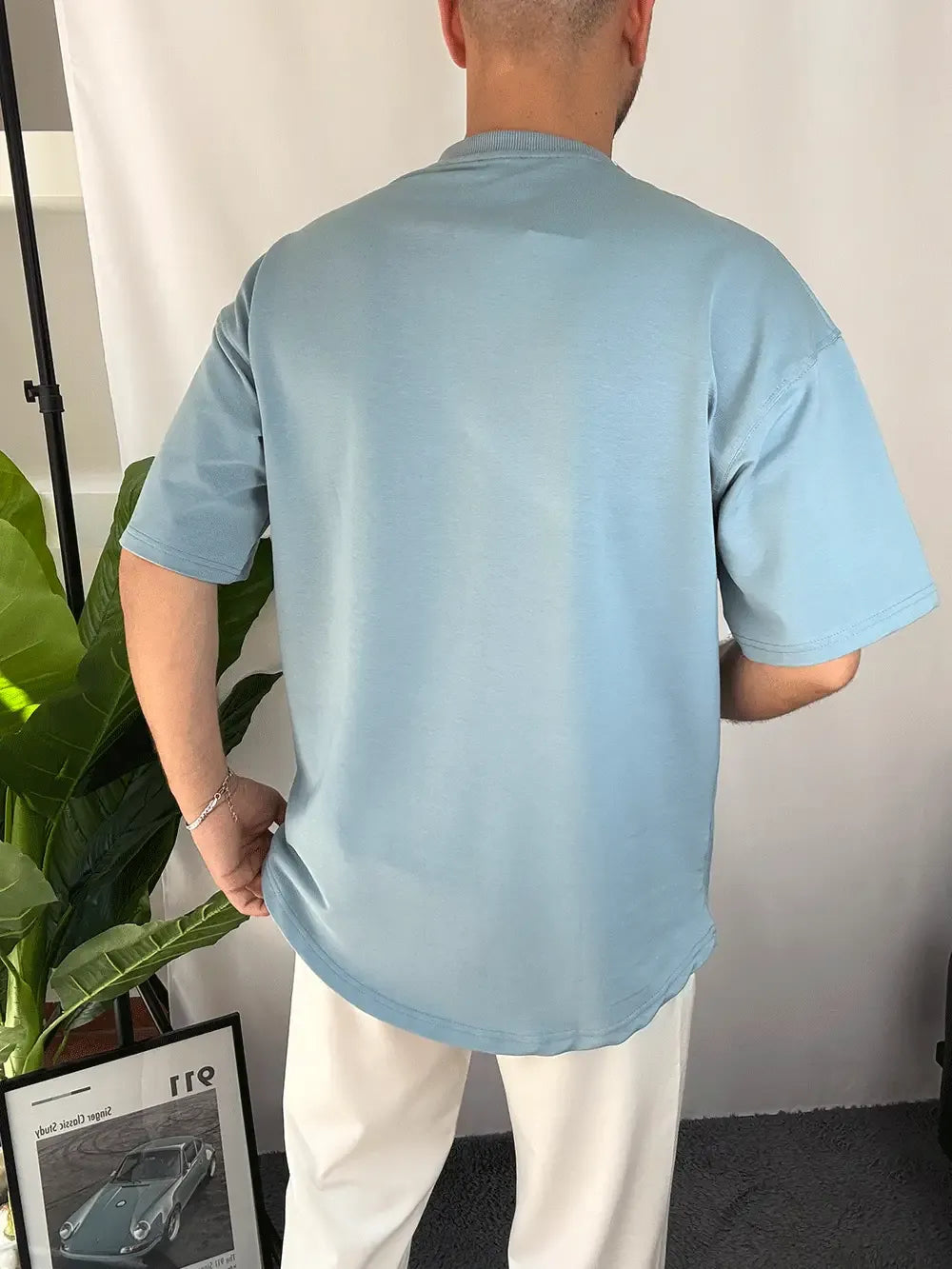 Basic Oversized T-Shirt Με Οβάλ Τελείωμα Σε Ύφανση Δύο Κλωστών – Γαλάζιο – 5