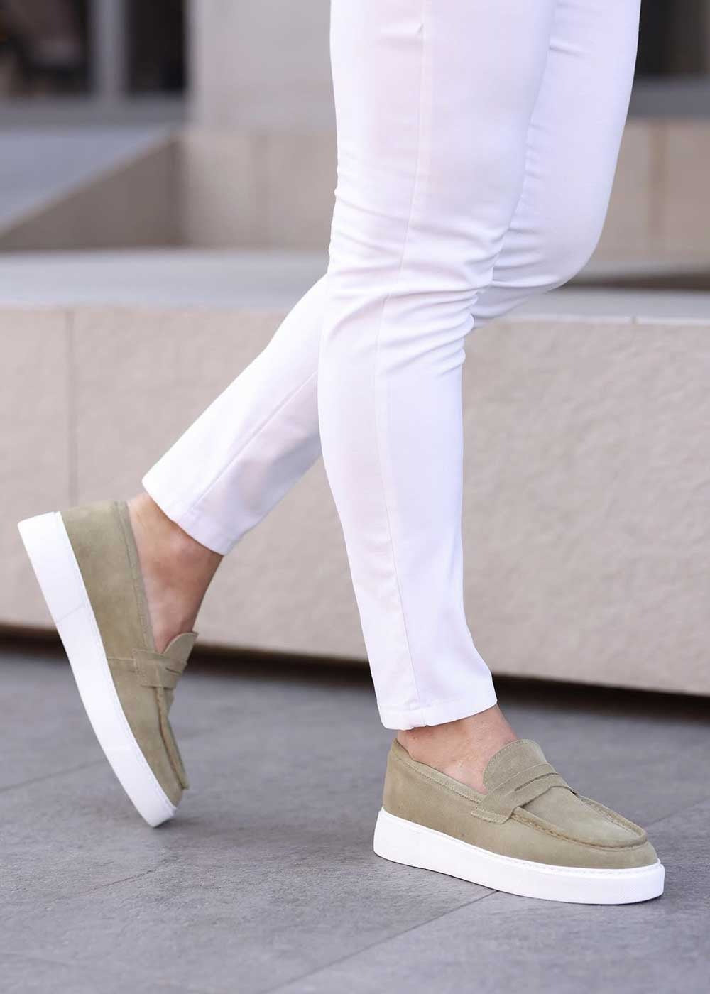 Suede Loafers με Λευκή Σόλα – Λαδί – 4