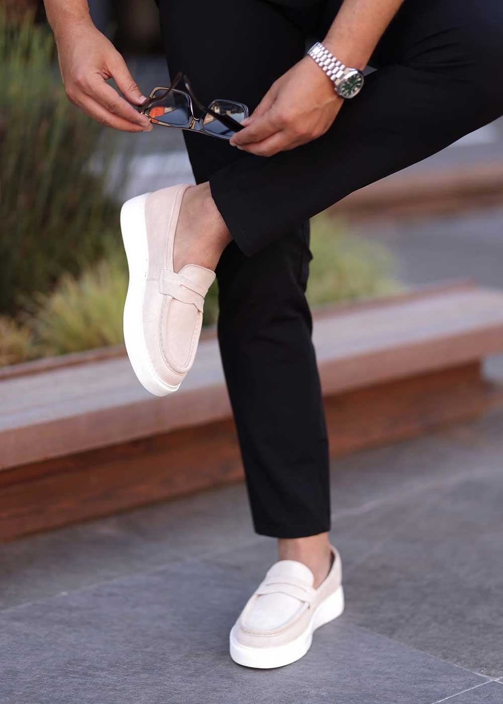 Suede Loafers με Λευκή Σόλα – Μπεζ – 5