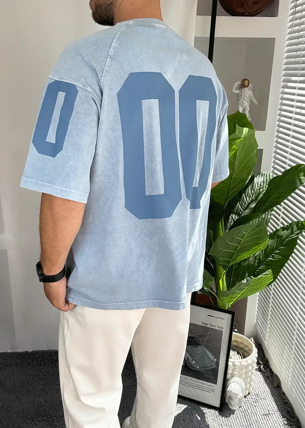 NYC Oversized T-shirt Με Τύπωμα Και Ξεβαμμένο Εφέ – Γαλάζιο – 5