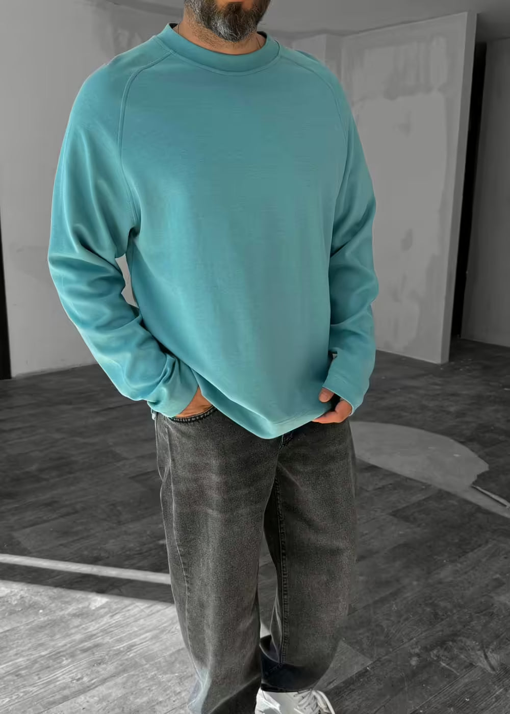 Oversized Λεπτή Μπλούζα Φούτερ Με Στρογγυλό Γιακά – Γαλάζιο Ουρανί