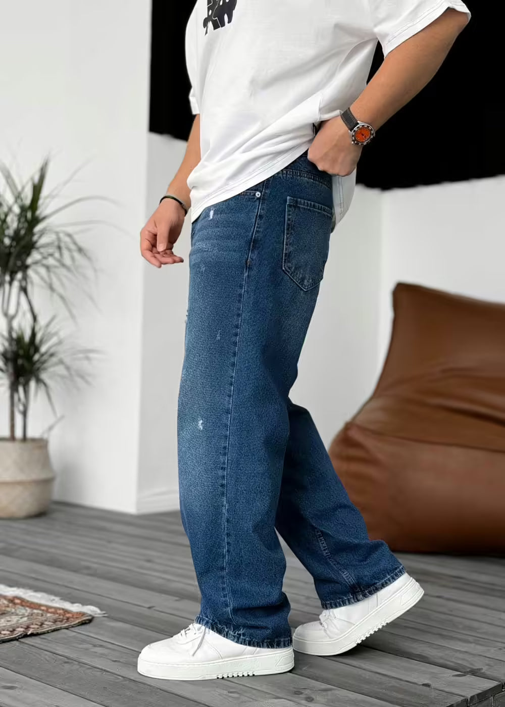 Παντελόνι Relax Baggy Με Μικρά Σκισίματα – Ρετρό Μπλε – 3
