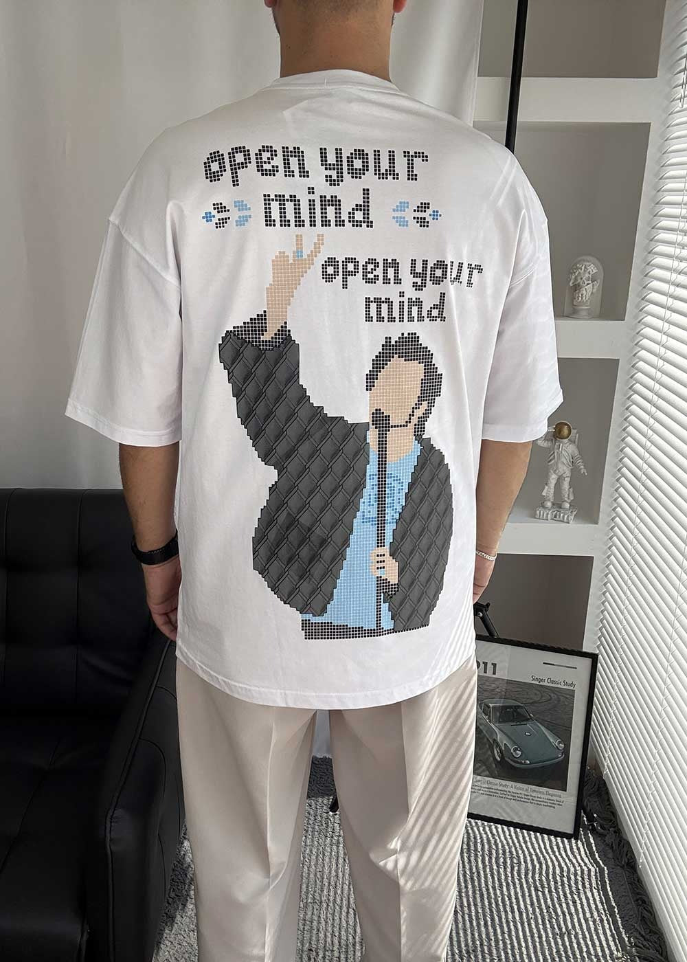 Open Your Mind Oversized T-Shirt με Τύπωμα – Λευκό – 5
