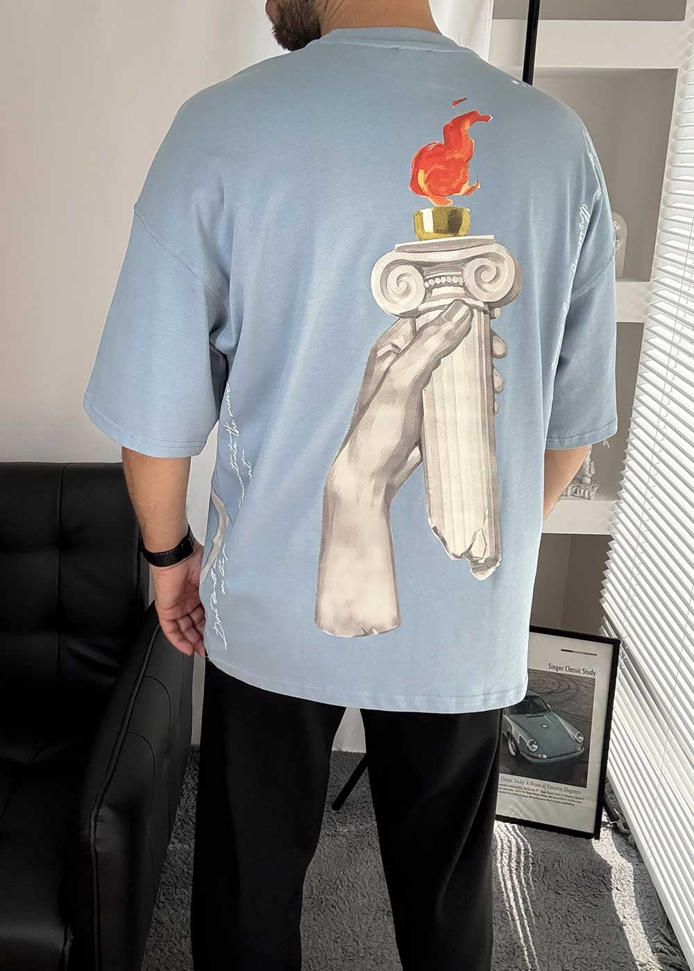 Flame of Legacy Oversized T-Shirt με Τύπωμα – Γαλάζιο – 5