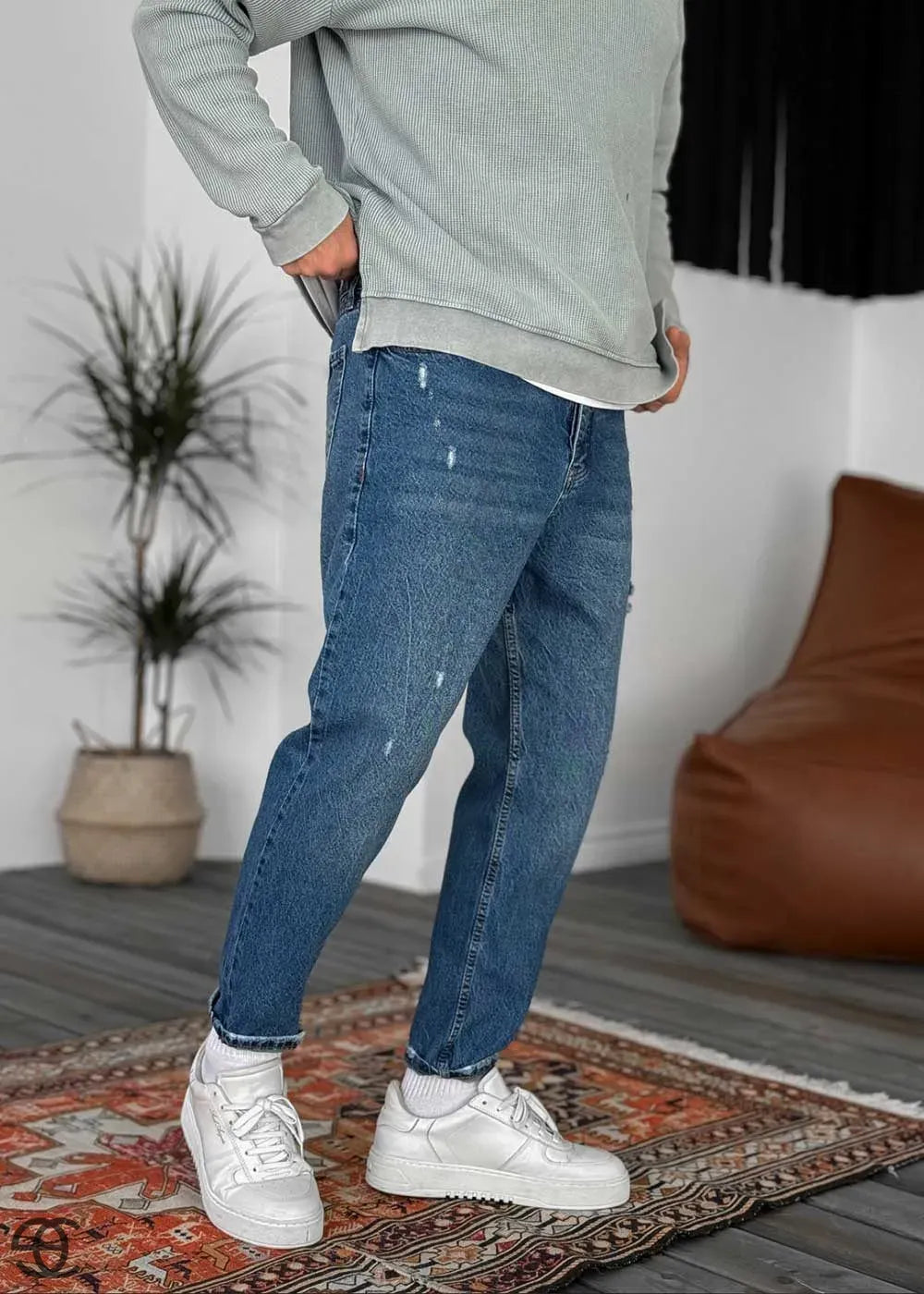 Παντελόνι Τζιν Loose Fit Ρετρό Μπλε Με Σκισίματα – 4