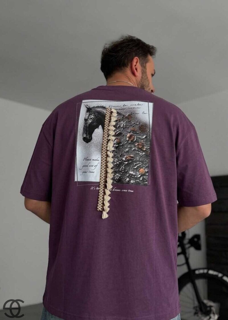 Oversized T-Shirt Horse Tassel – Μωβ – 5