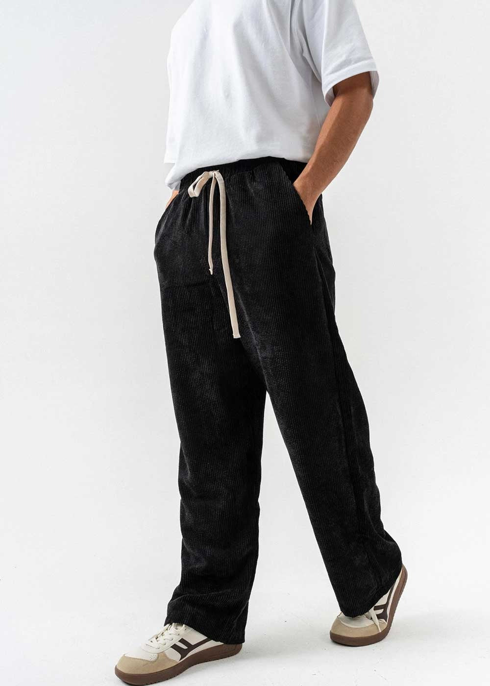 Minimal Premium Κοτλέ Baggy Παντελόνι – Μαύρο – 5