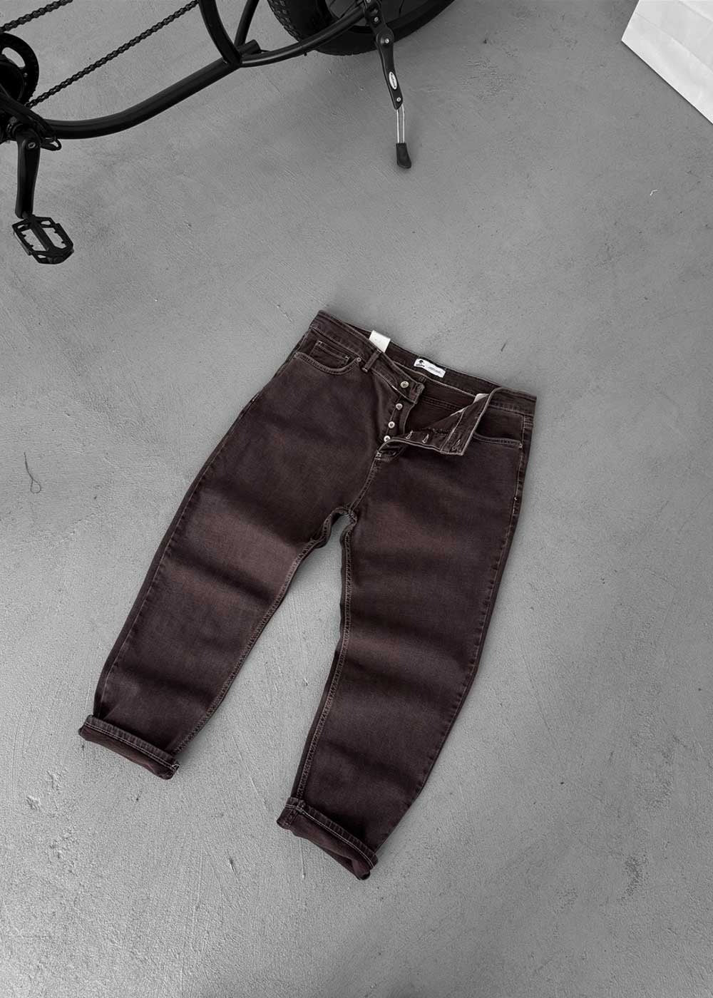Παντελόνι Τζιν Loose Fit Με Ραφές Και Ελαστάν - Σκούρο Καφέ – 5