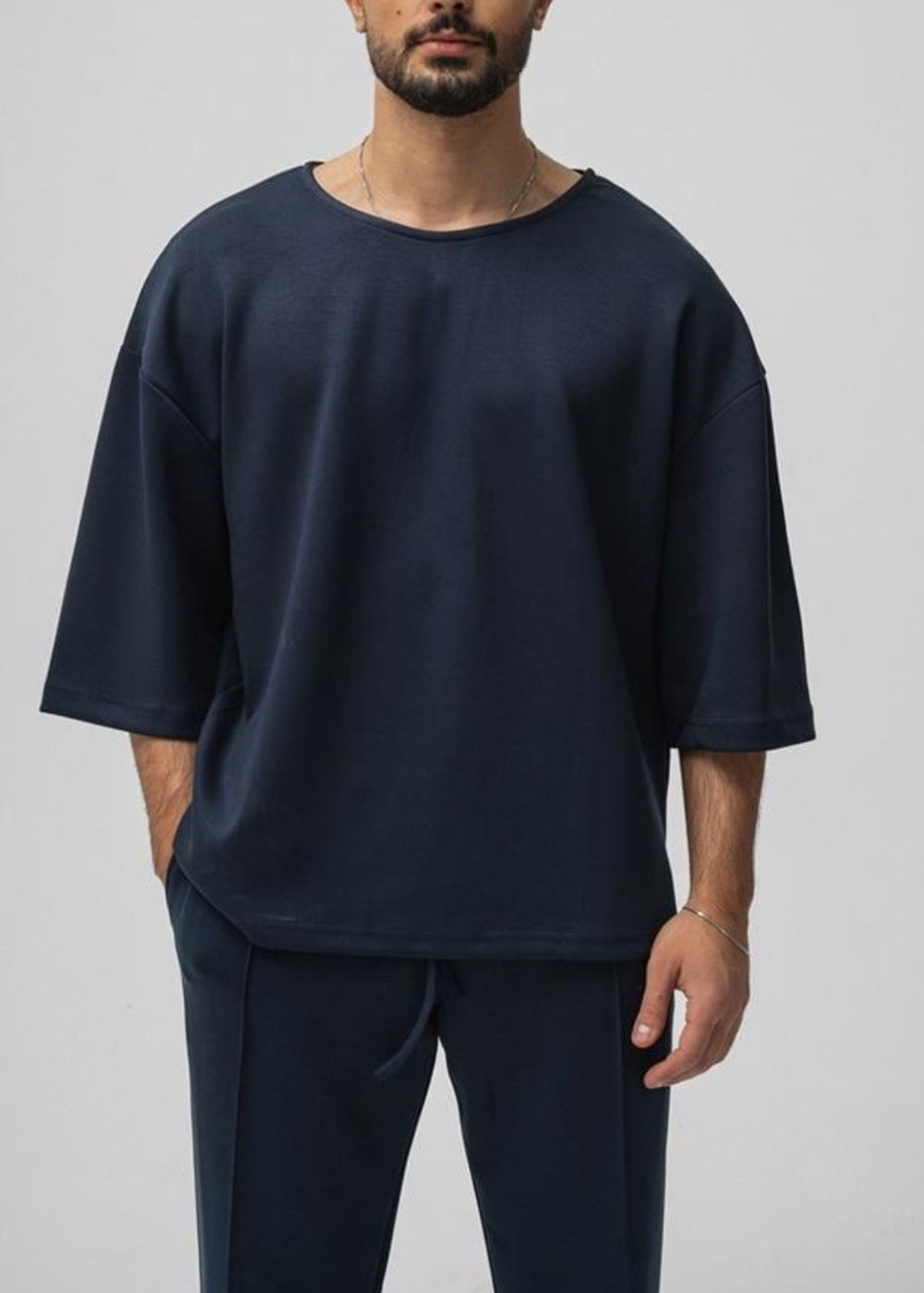 Minimal Co-Ord Set Jogger και 3/4 Μπλούζα με Ελαστικό Ύφασμα – Μπλε – 5