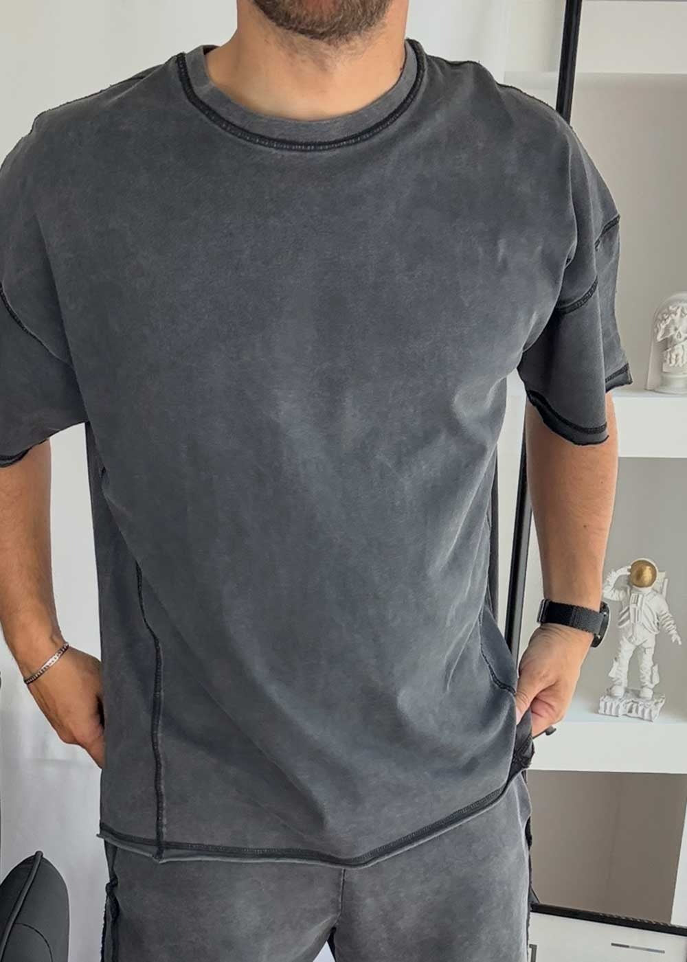 Faded Oversized Tshirt Με Ραφές – Ανθρακί Ξεβαμμένο – 5