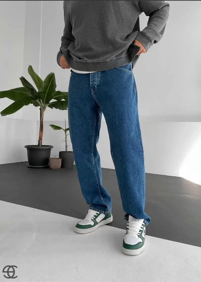 Baggy Denim Τζιν Παντελόνι Με Εφέ Ξεθωριάσματος - Μπλε