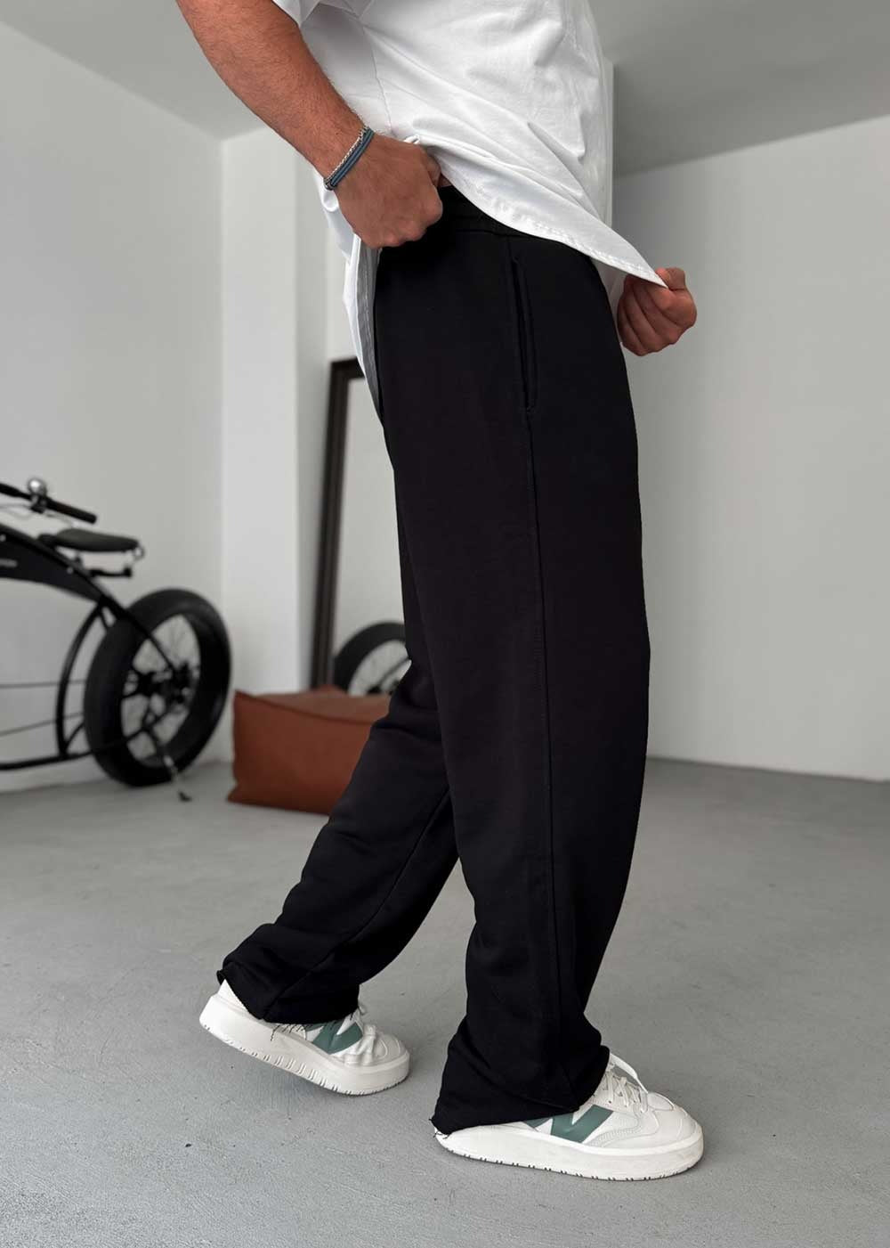 Jogger Φόρμα Τριών Κλωστών Ίσιας Γραμμής – Μαύρο – 3