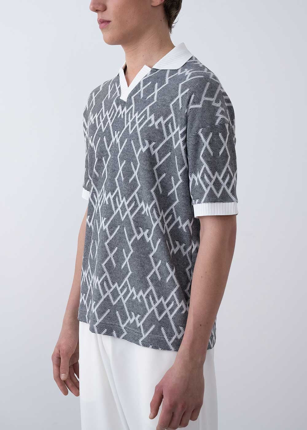 Πλεκτό Polo T-Shirt Με Γεωμετρικό Μοτίβο - Γκρι – 5