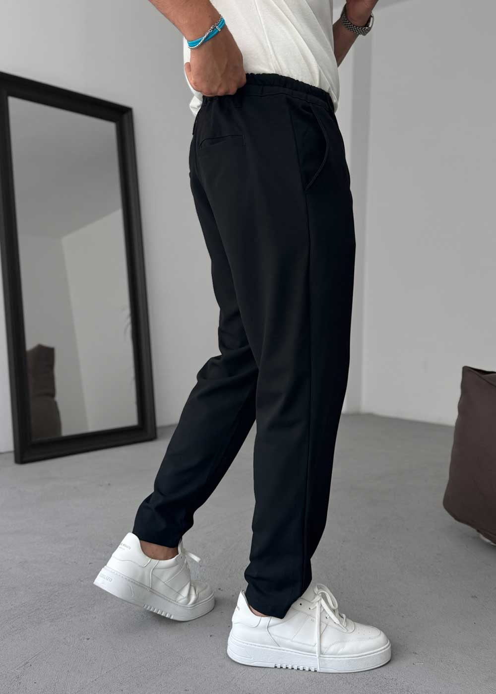 Relaxed Fit Υφασμάτινο Παντελόνι με Λάστιχο – Μαύρο