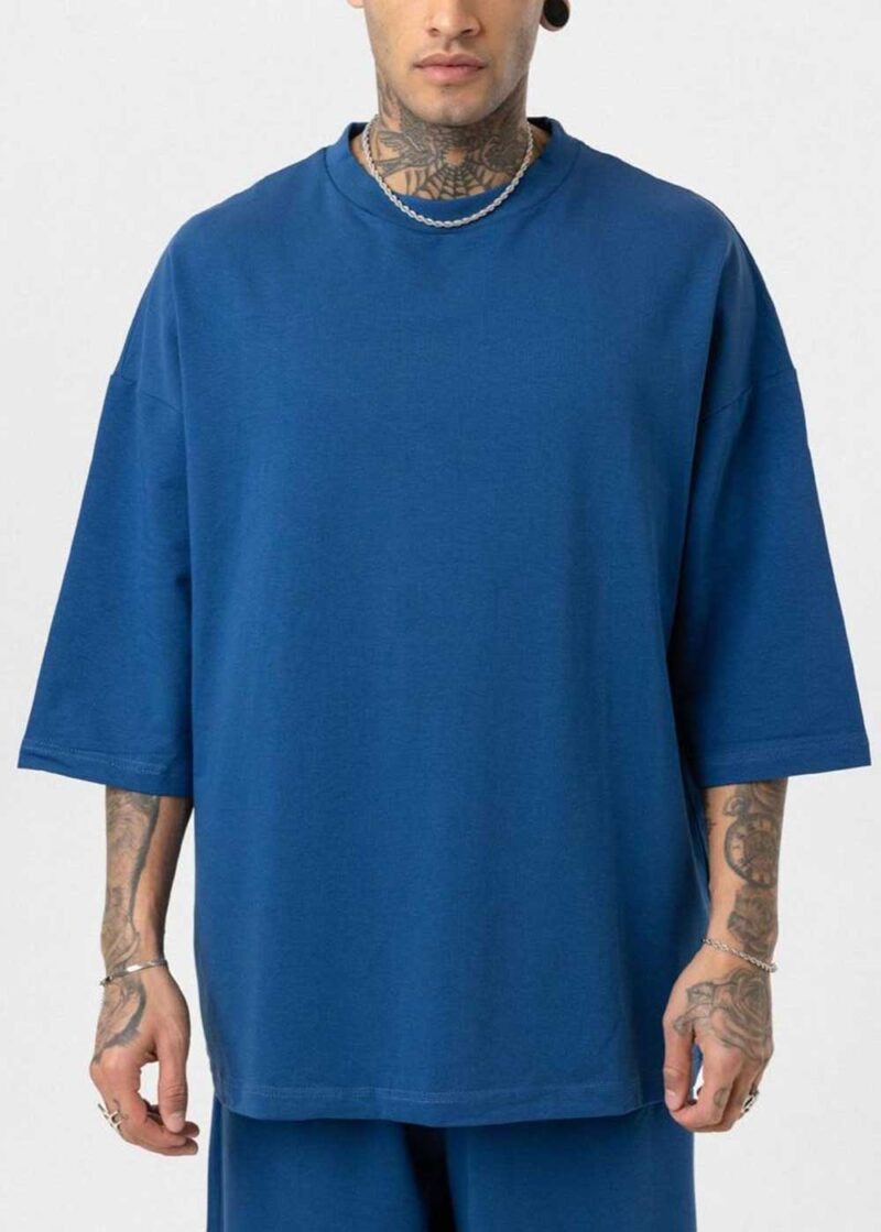 Σετ Street Pulse με 3/4 T-Shirt και Baggy Φόρμα με Λάστιχο στη Μέση – Έντονο Μπλε – 3