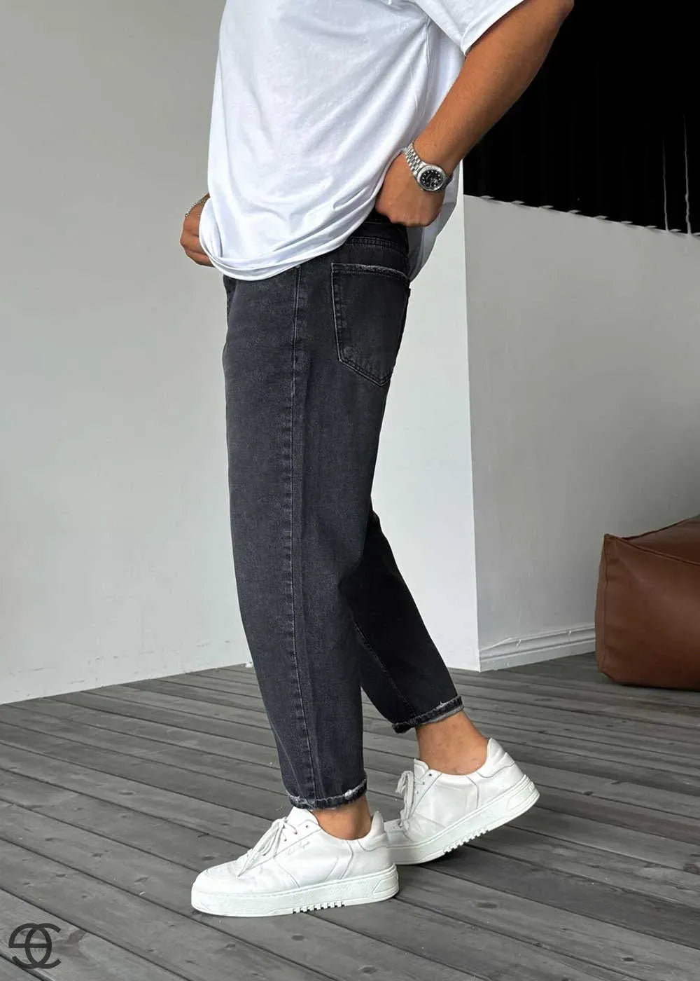 Παντελόνι Τζιν Loose Fit Με Ξεβαμμένο Εφέ – Ανθρακί – 5