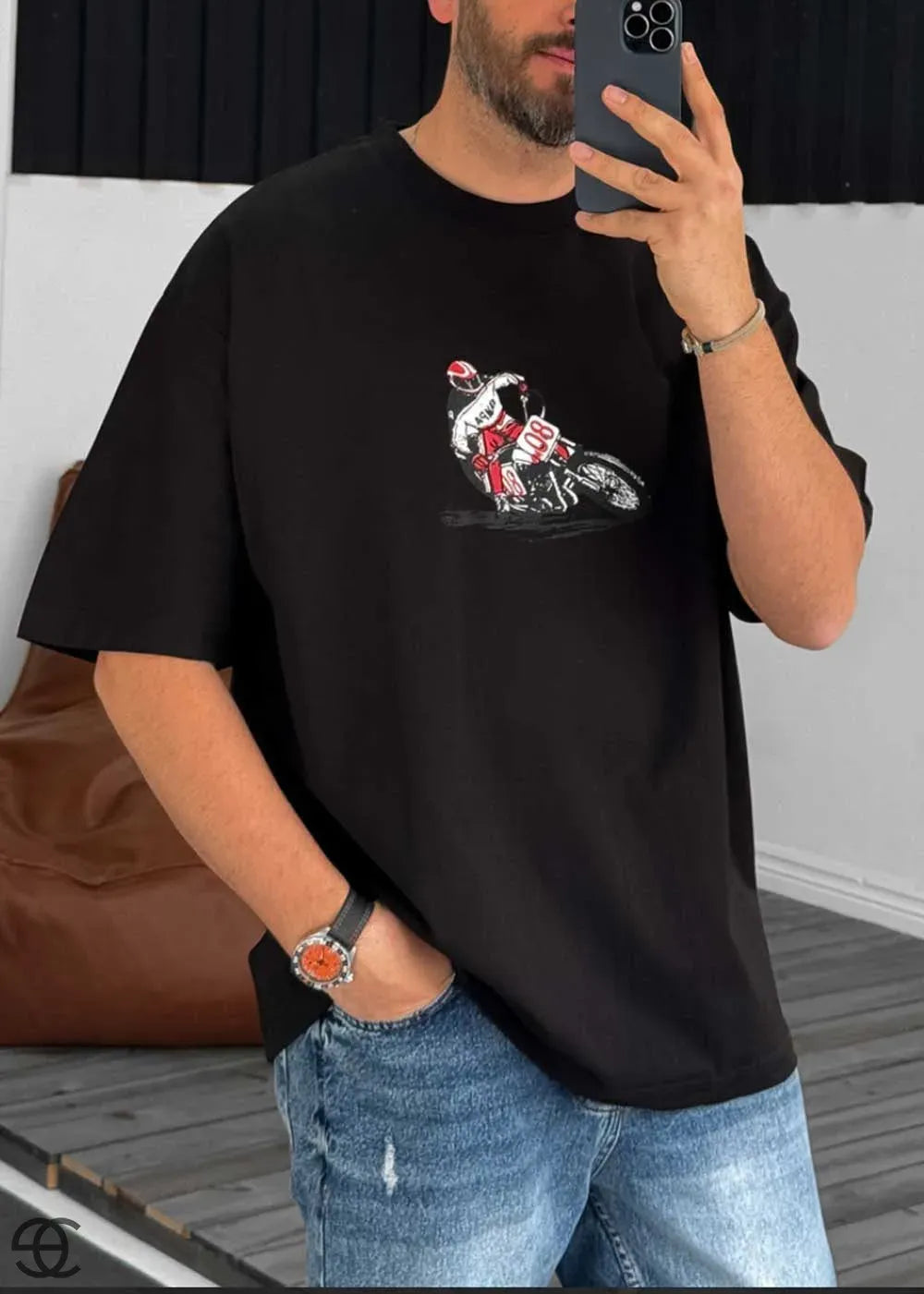 Oversized T-Shirt Motocross - Μαύρο – 5