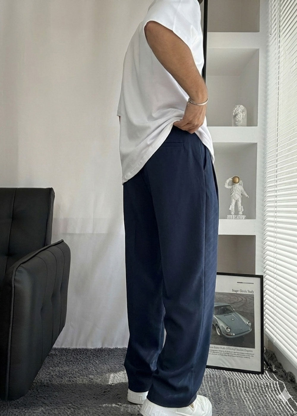Όκστρα Baggy Υφασμάτινο Παντελόνι με Πιέτες – Σκούρο Μπλε – 5