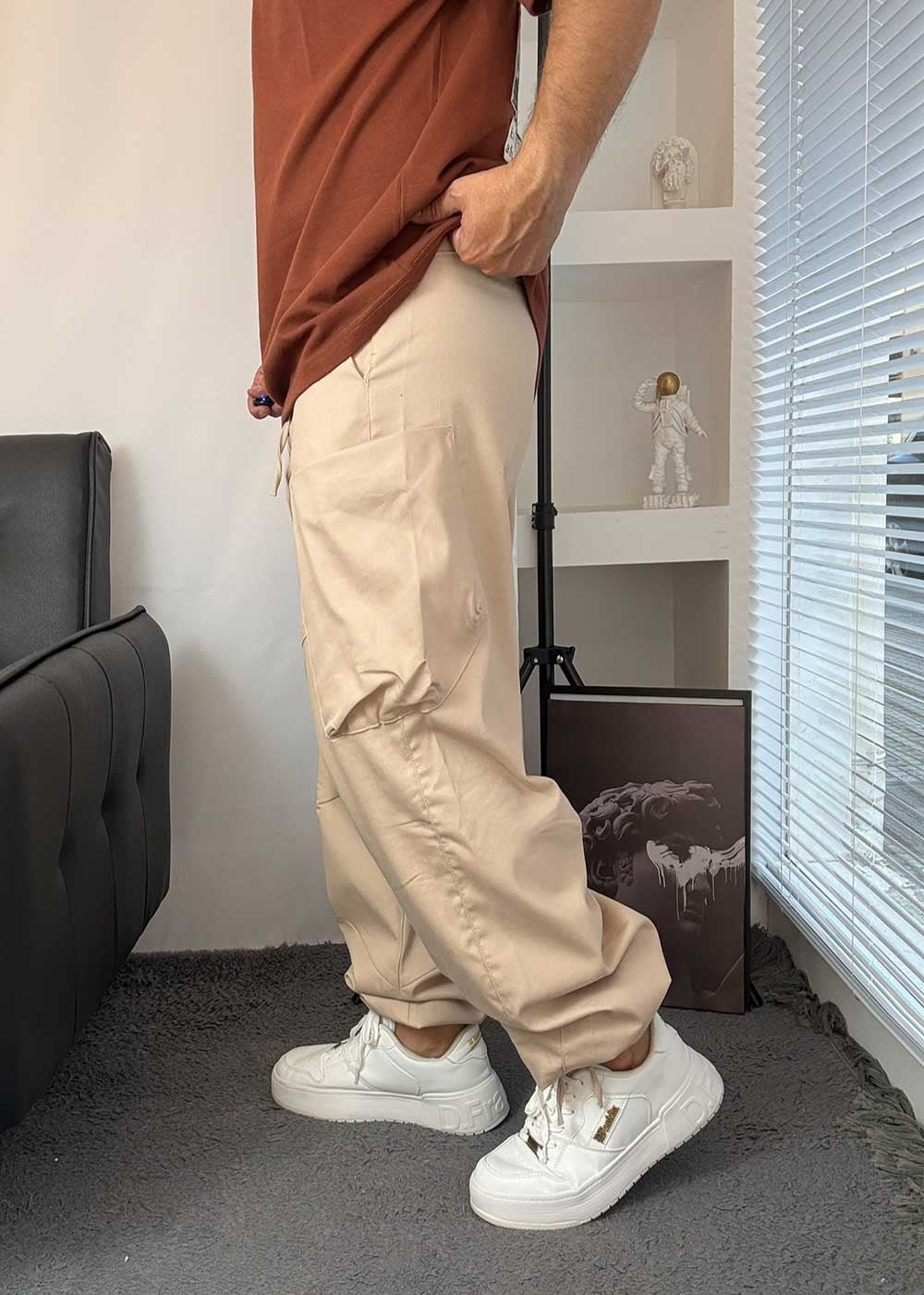 Casual Cargo Παντελόνι Με Λάστιχο Και Τσέπες- Μπεζ – 3
