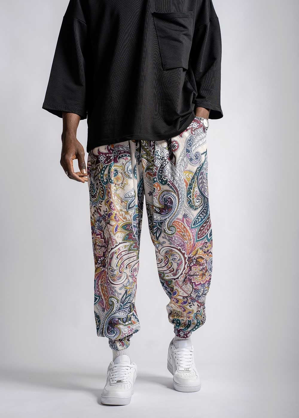 Παντελόνι Jogger Με Πιέτες Και Λάστιχο Σε Ύφανση Boho – Πολύχρωμο Σχέδιο – 4