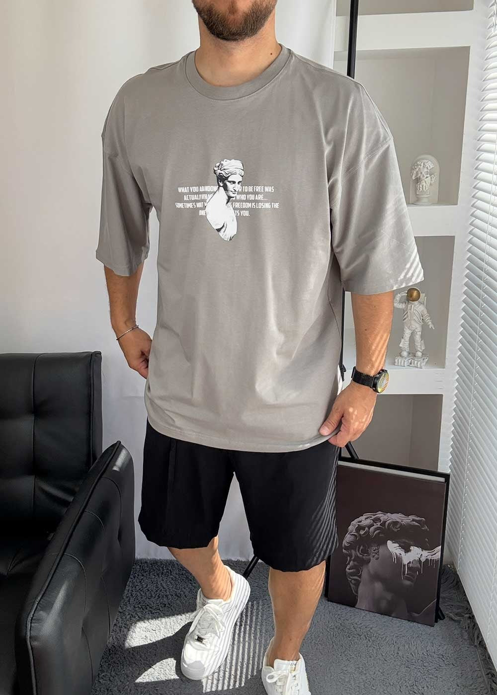 Earth Oversized T-Shirt με Τύπωμα – Γκρι Ανοιχτό – 5