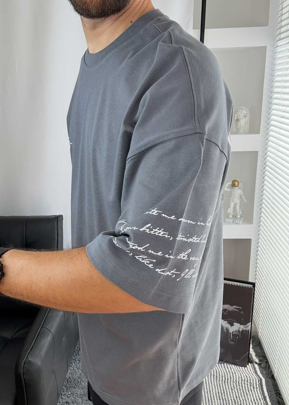 Mosaic Art Oversized T-Shirt με Τύπωμα – Ανθρακί – 5