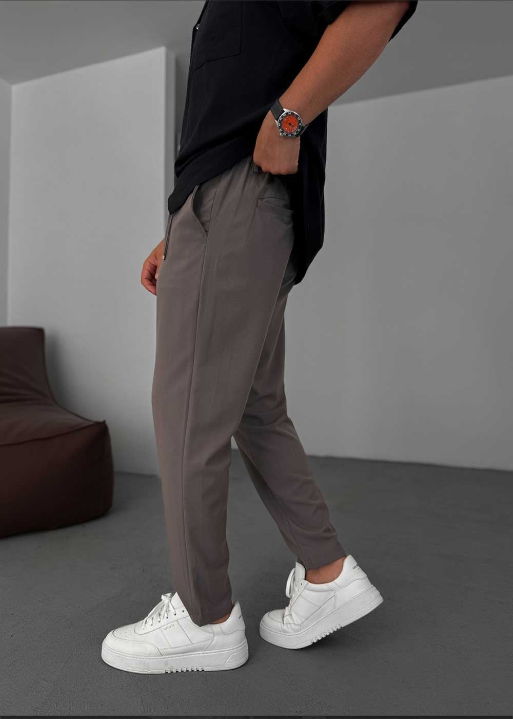 Relaxed Fit Υφασμάτινο Παντελόνι με Λάστιχο – Καφέ – 5