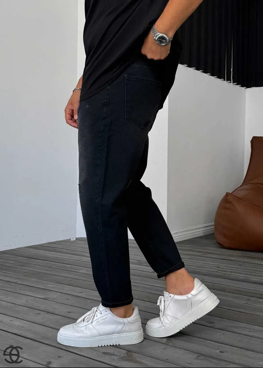 Παντελόνι Τζιν Loose Fit Με Λεπτομέρεια Από Σκισίματα - Μαύρο Ξεβαμμένο – 3