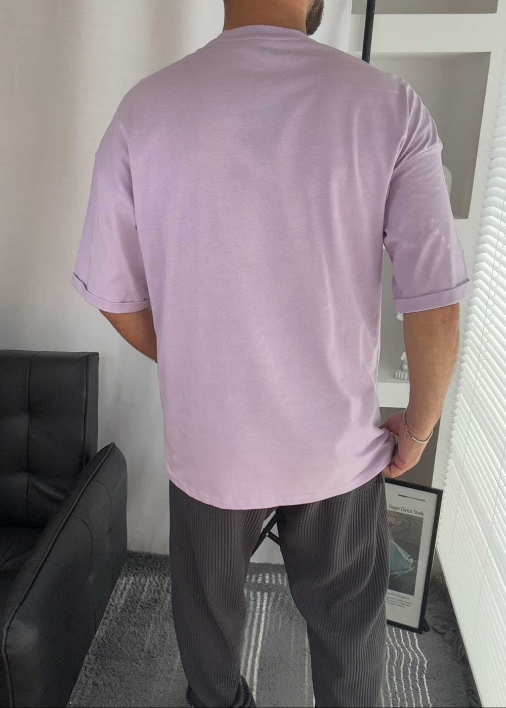 Basic Oversized T-Shirt με Γύρισμα στα Μανίκια – Λιλά – 5